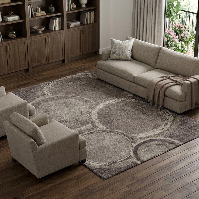 10' X 14' Woodland Lodge Washable Area Rug With UV Protection (675636) - Chocolate / Beige