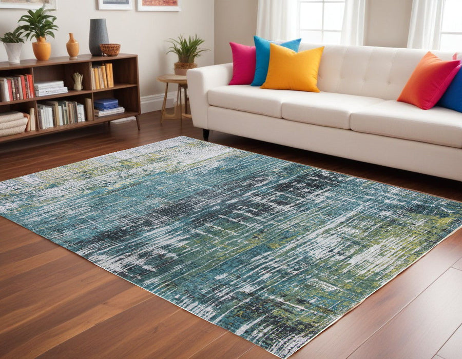 9' x 13' Abstract Non Skid Area Rug - Blue And Green