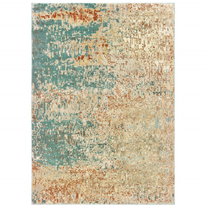 8' x 10' Abstract Power Loom Stain Resistant Area Rug - Foam Blue Pumpkin And Golden Yellow