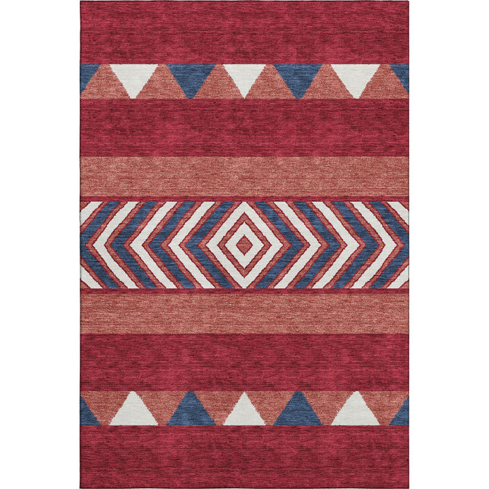 10' X 14' Southwestern Washable Area Rug With UV Protection (676440) - Red / White / Navy Blue