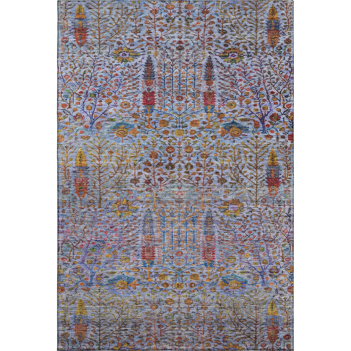 10' X 14' Floral Vines Washable Area Rug With UV Protection (716605) - Blue / Red