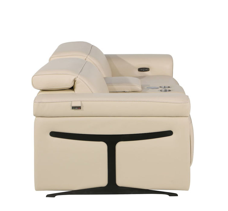 Italian Leather Power Reclining Loveseat With Storage (720525) - Cream / Black