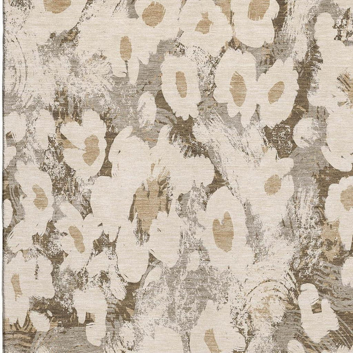 10' X 14' Floral Washable Area Rug With UV Protection (648172) - Khaki / Gray / Ivory
