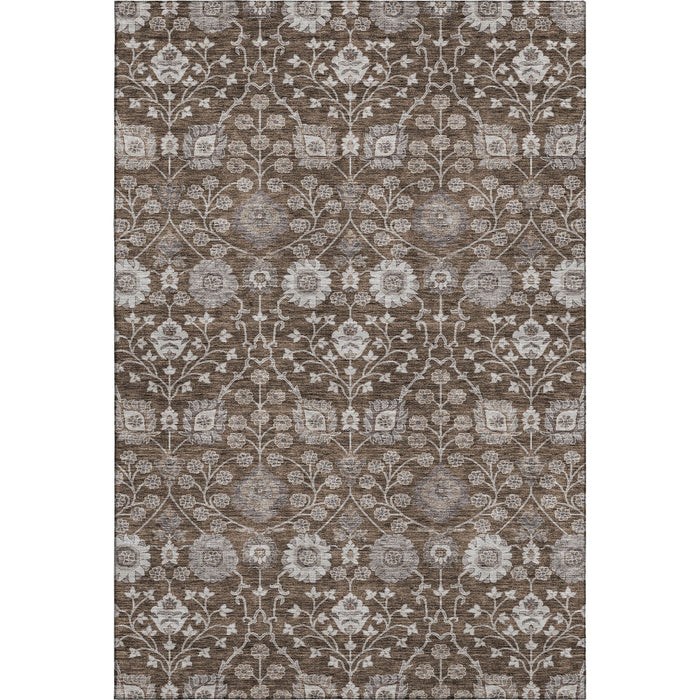 10' X 14' Floral Washable Area Rug With UV Protection (687005) - Chocolate / Beige / Gray