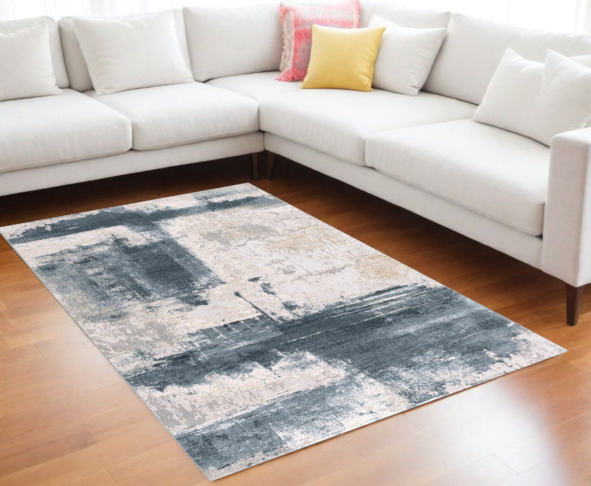 9' x 12' Abstract Patches Area Rug - Cream And Blue