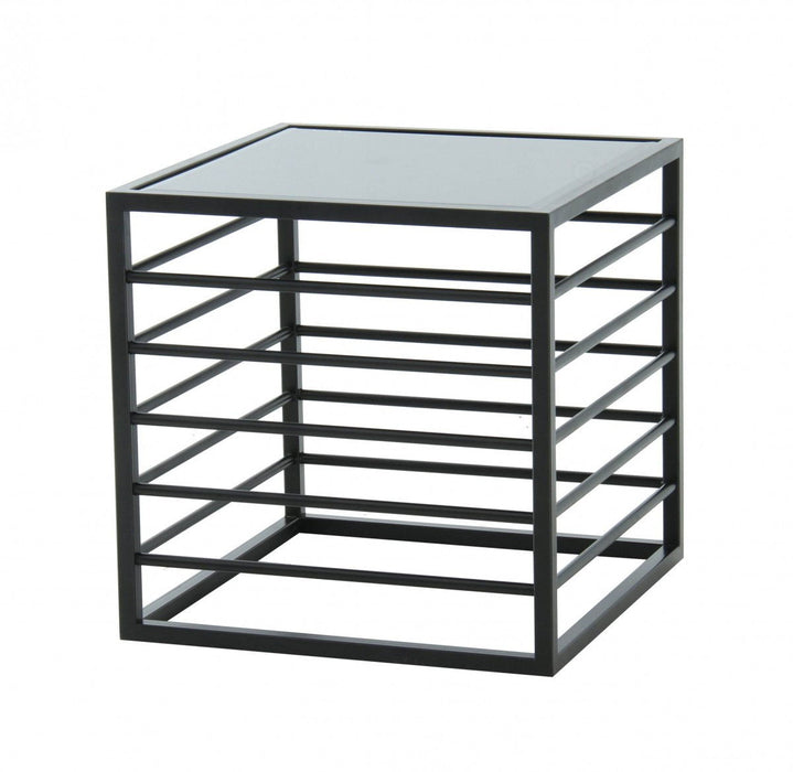 Contemporary Glass Square End Table - Black And Metal