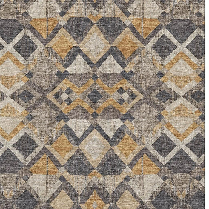 10' X 14' Geometric Washable Area Rug With UV Protection (692922) - Wheat / Charcoal / Ivory