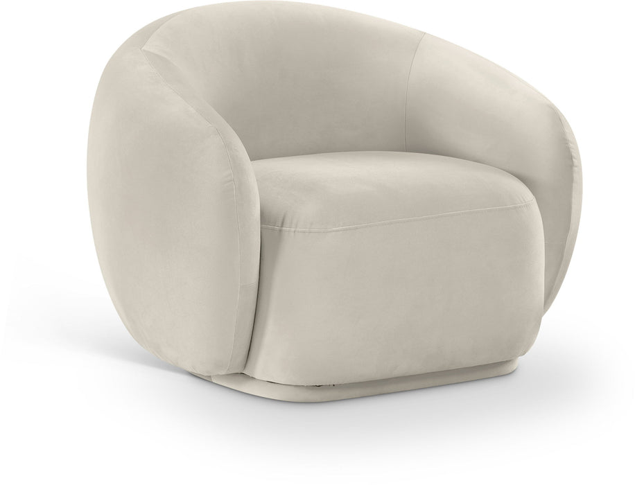 Emery accent chair by Meridian Furniture with beige upholstery and wooden legs, modern and stylish for living room decor.