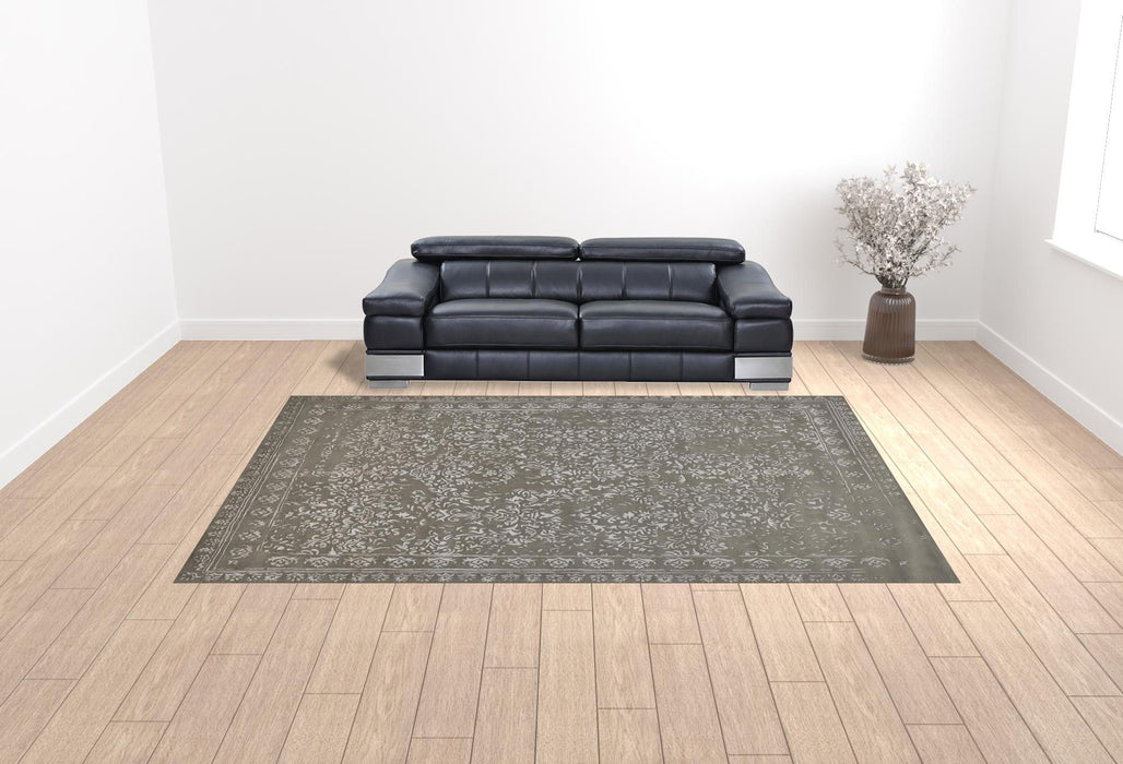 10' x 14' Wool Floral Tufted Handmade Distressed Area Rug - Gray Taupe And Silver