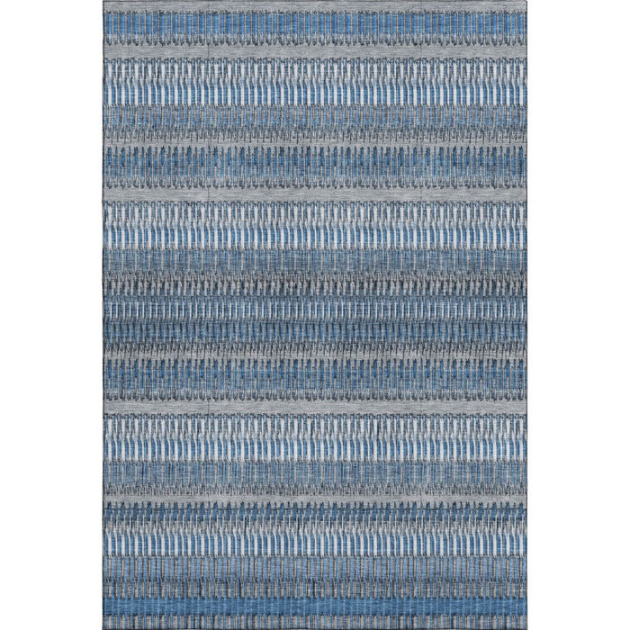 10' X 14' Striped Washable Area Rug With UV Protection (650464) - Blue / Ivory