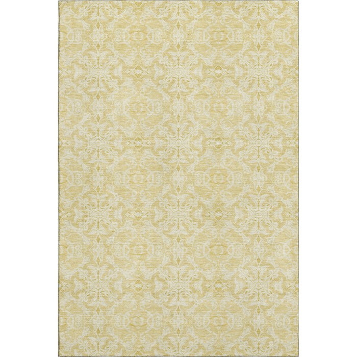 9' X 12' Medallion Washable Area Rug Polyester With UV Protection - Gold And Ivory