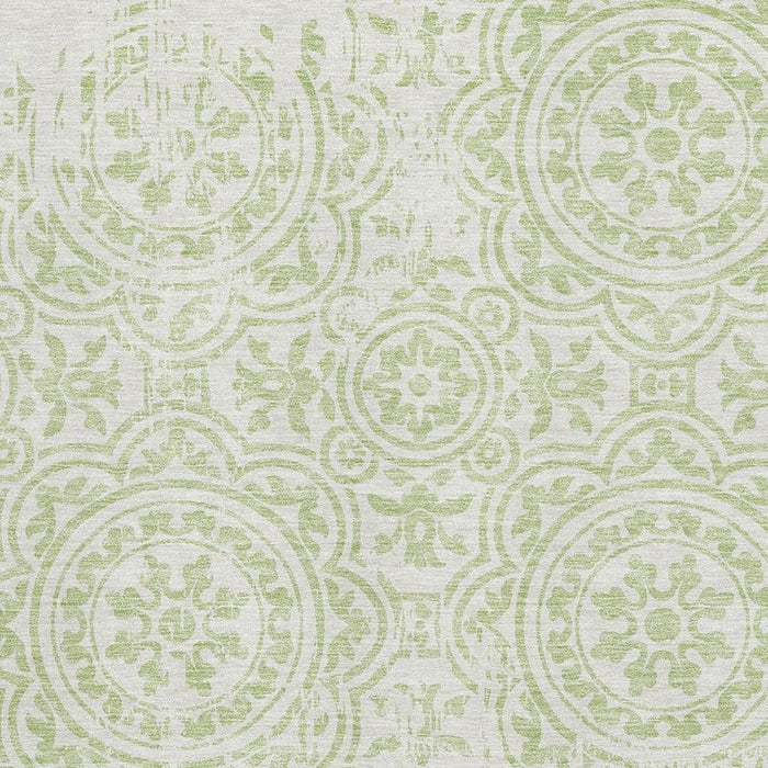 8' X 10' Medallion Washable Area Rug With UV Protection - Artichoke Green / Ivory