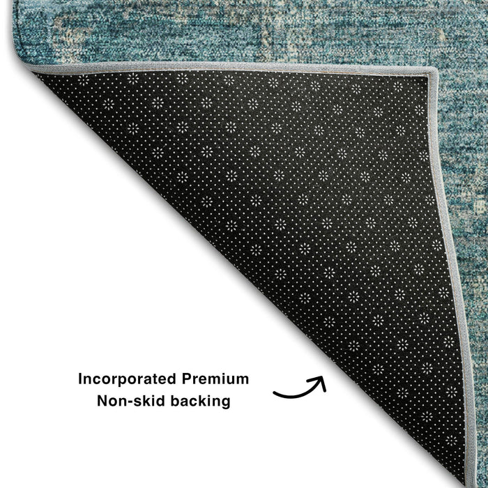10' X 14' Abstract Washable Area Rug With UV Protection (678029) - Teal / Taupe