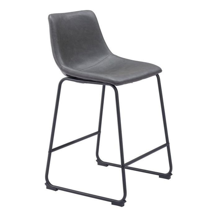 24" Faux Leather And Steel Counter Height Bar Chairs (Set of 2) - Charcoal And Black