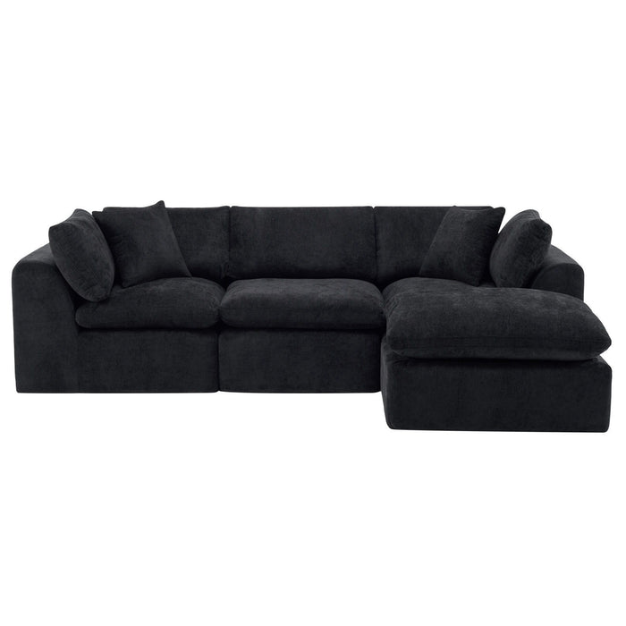 Chenille Modular Sofa Chaise With Ottoman Toss Pillows (725210) - Black