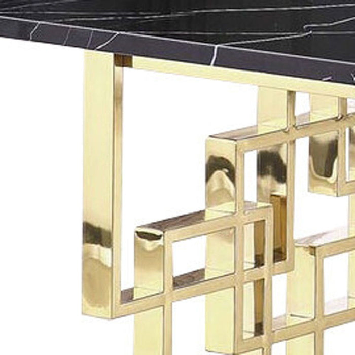 79" Marble And Metal Double Pedestal Base Dining Table - Black / Gold