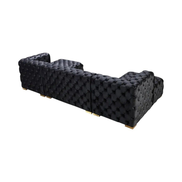 Tufted Velvet Modular U Shaped Sofa Chaise Sectional With Toss Pillows - Black