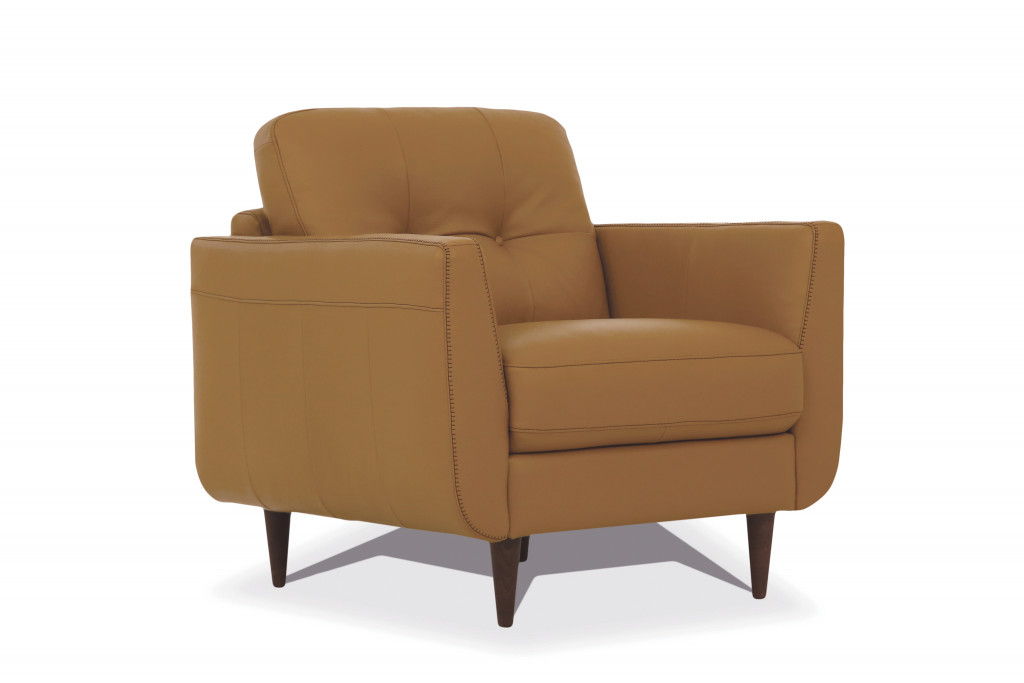 Genuine Leather And Black Tufted Arm Chair 35" - Camel