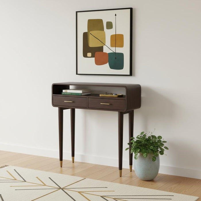 Solid Wood Solid Console Table With Shelf With Two Drawers (719158) - Brown