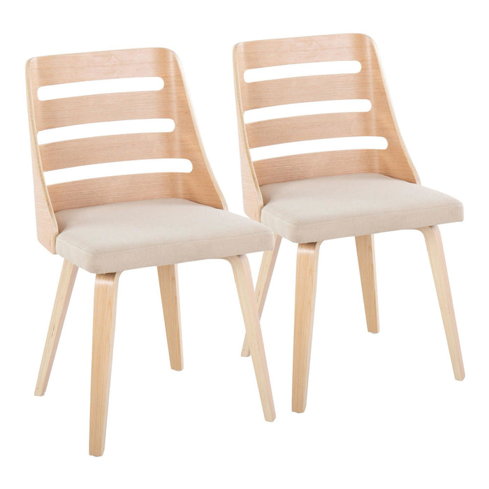 Trevi - Mid-Century Modern Dining / Accent Chair (Set of 2) - Natural Wood With Cream Fabric