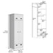 Giga white wardrobe dresser with upper storage, two central shelves, hanging tube covered by doors, and bottom drawer.