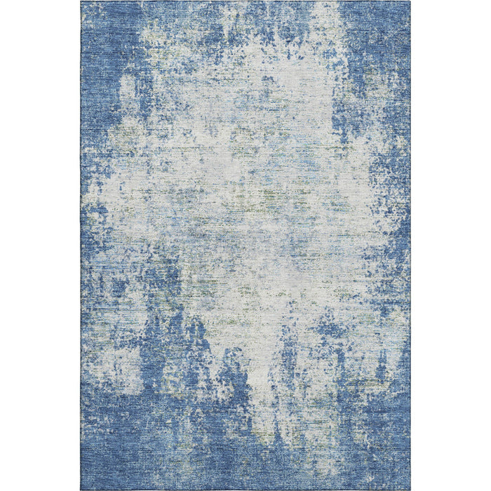 10' X 14' Abstract Washable Area Rug With UV Protection (674844) - Denim Blue / Ivory