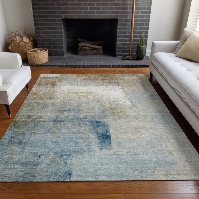 10' X 14' Abstract Washable Area Rug With UV Protection - Taupe / Ivory