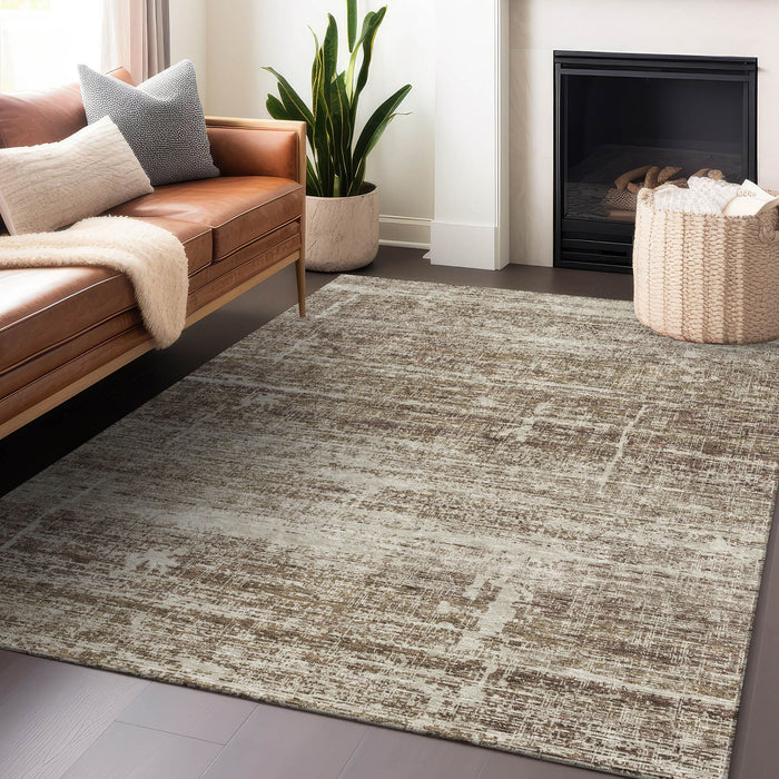 10' X 14' Abstract Washable Area Rug With UV Protection - Brown And Beige