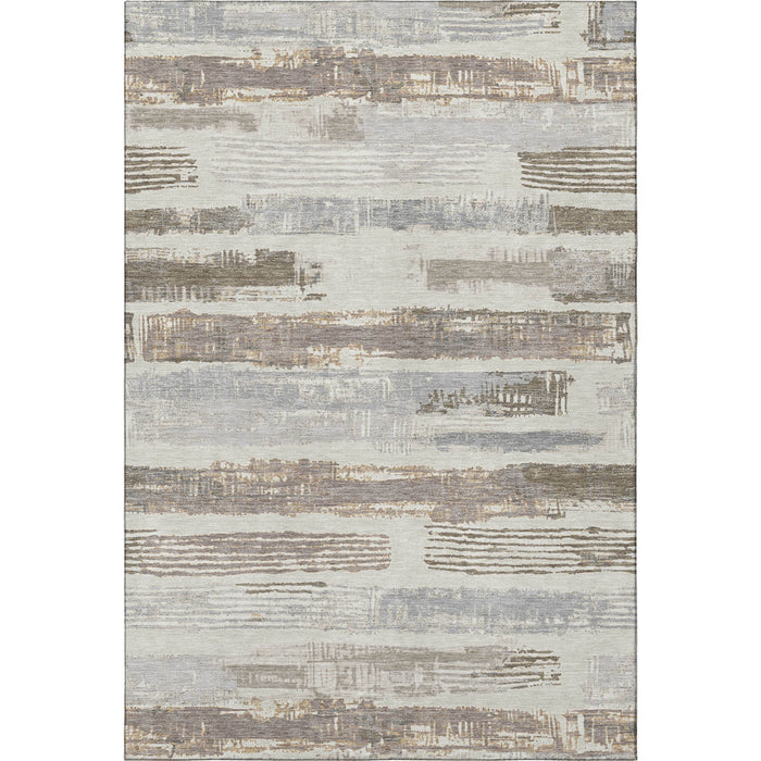 10' X 14' Striped Washable Area Rug With UV Protection (696500) - Linen / Gray / Ivory