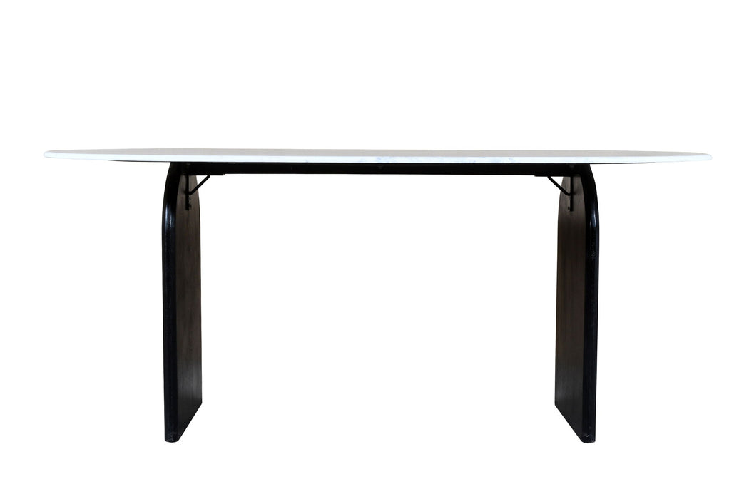 72" Marble And Solid Wood Sled Base Oval Dining Table - White