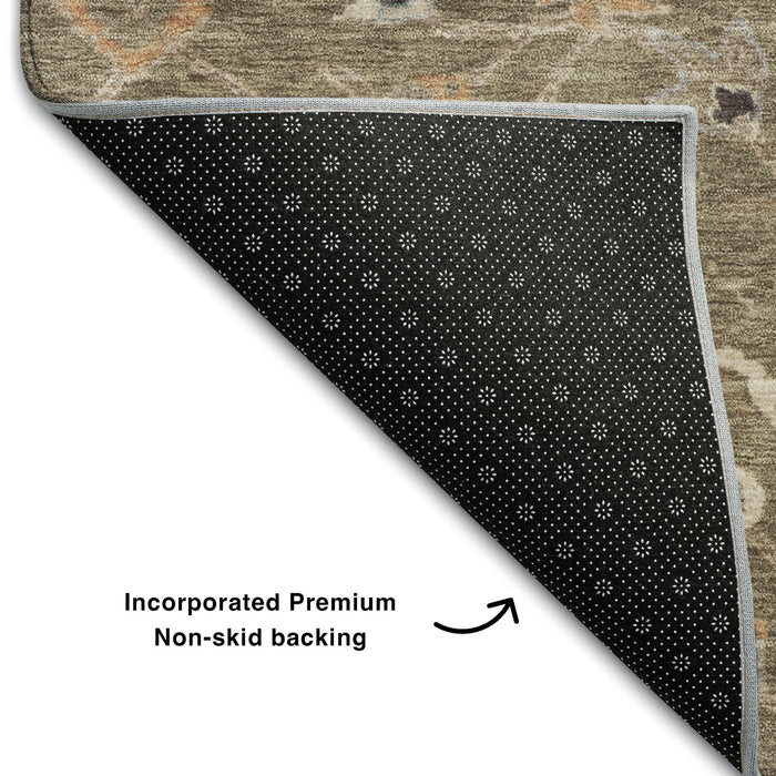 10' X 14' Floral Washable Area Rug With UV Protection (686102) - Brown / Beige / Copper