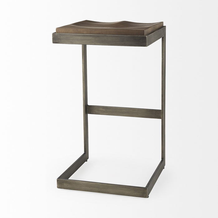 Solid Wood And Metal Backless Bar Height Bar Chair - Wood Brown And Gray