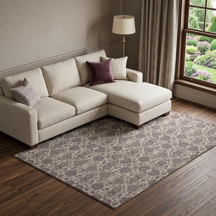 10' X 14' Floral Washable Area Rug With UV Protection (656831) - Ivory / Taupe