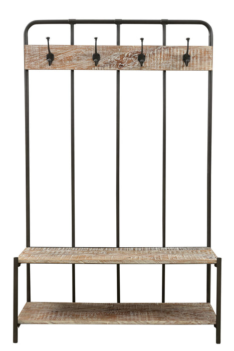 71" Metal And Solid Wood Four Hooks Freestanding Coat Rack - Black / Brown