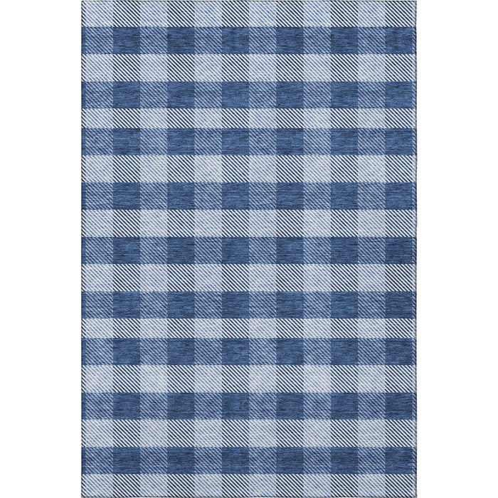 10' X 14' Plaid Washable Area Rug With UV Protection (673483) - Navy Blue / Ivory