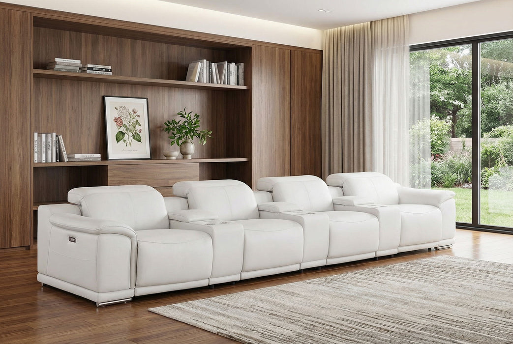 175" Leather Reclining USB Sofa - White