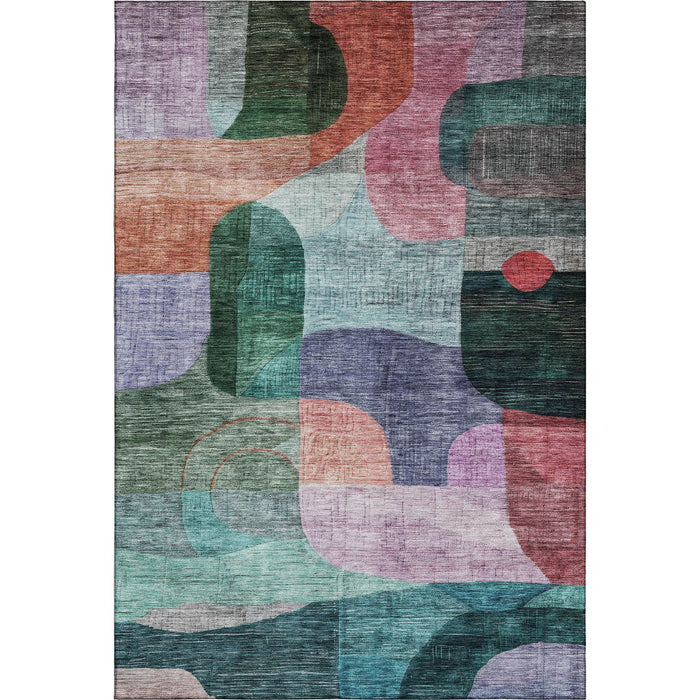 10' X 14' Abstract Geometric Washable Area Rug With UV Protection (684762) - Green / Orange / Purple / Teal