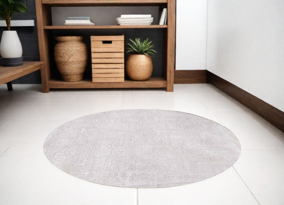 8' Round Abstract Non Skid 100% PET Area Rug - White