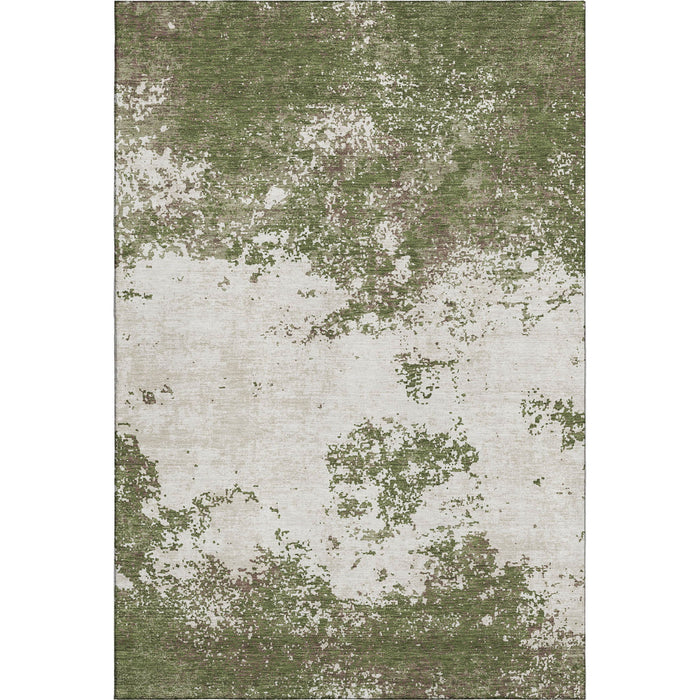 10' X 14' Abstract Washable Area Rug With UV Protection (680669) - Olive Green / Ivory