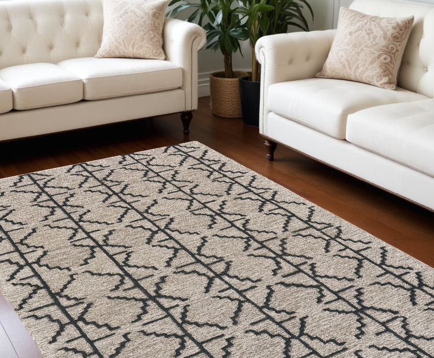10' x 13' Wool Geometric Tufted Handmade Stain Resistant Area Rug - Black Taupe And Gray