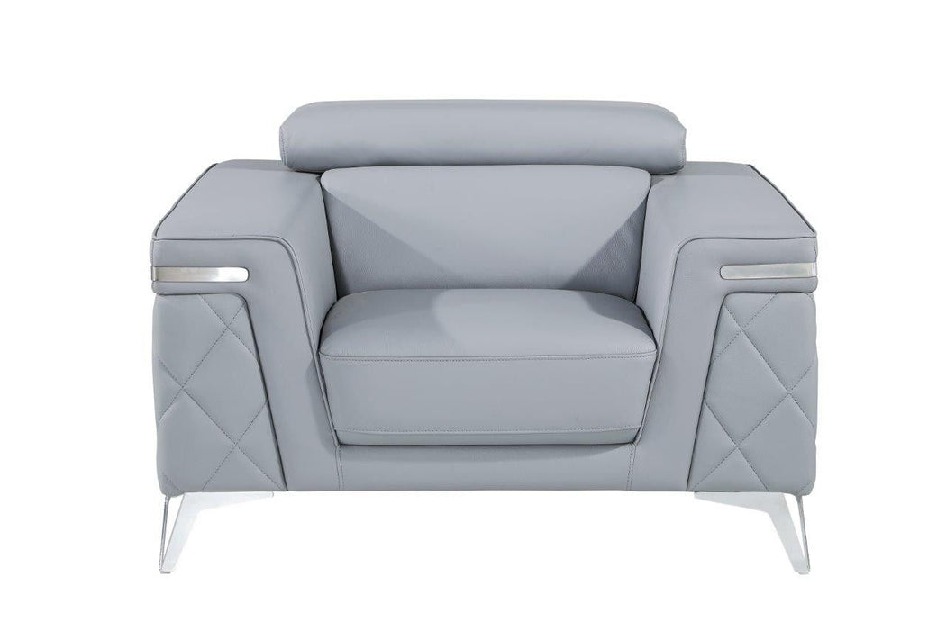 Top Grain Leather Club Chair - Light Blue And Silver