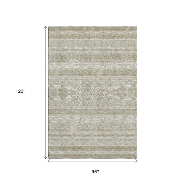 8' X 10' Southwestern Washable Area Rug With UV Protection (657423) - Khaki / Ivory