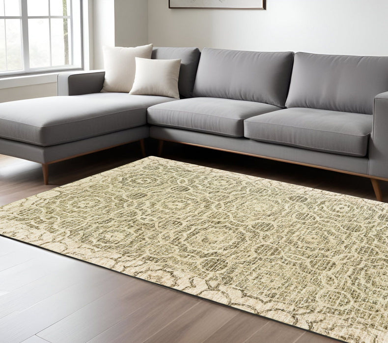 8' X 10' Wool Geometric Hand Tufted Area Rug - Green And Ivory