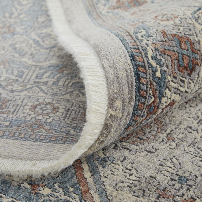 12' Floral Power Loom Runner Rug - Blue And Ivory