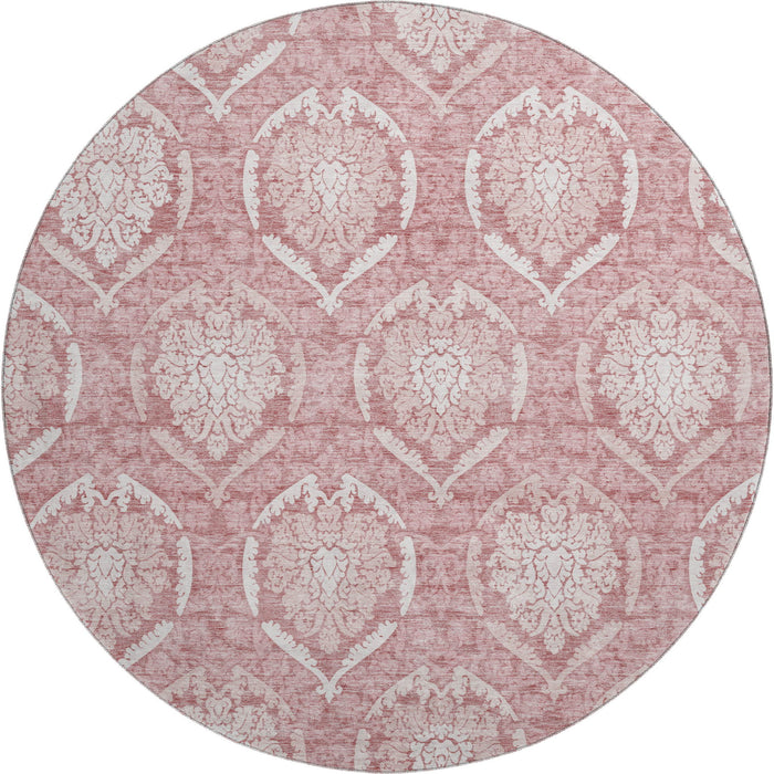 8' Medallion Washable Round Rug With UV Protection - Pink And Ivory