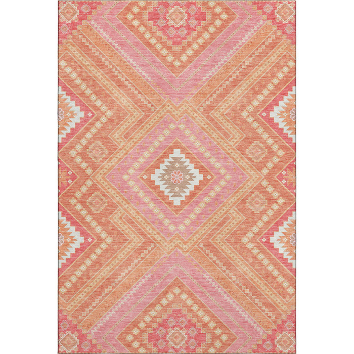 10' X 14' Tribal Washable Area Rug With UV Protection (679276) - Coral / Pink / Ivory