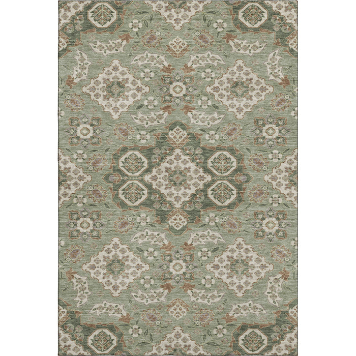 10' X 14' Floral Medallion Washable Area Rug With UV Protection (705863) - Sage / Copper