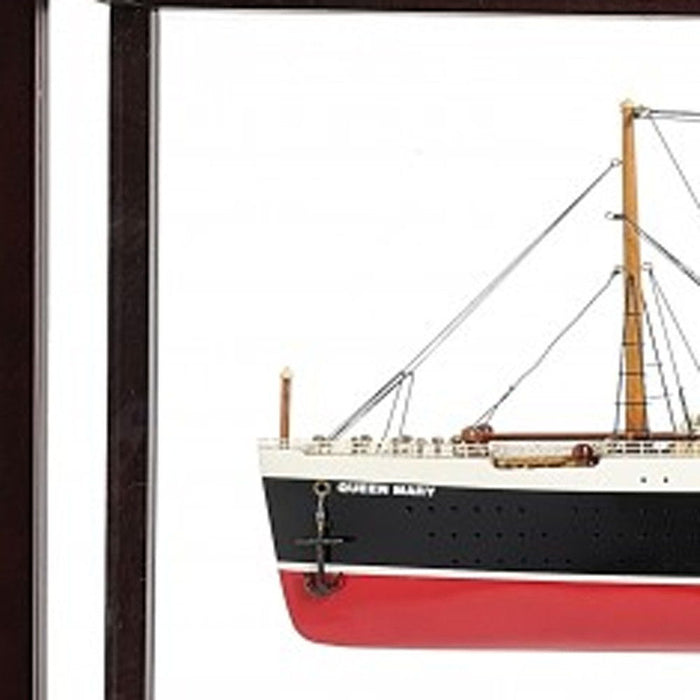 Hand Painted RMS Queen Mary Medium Display Case Model Boat - Black / Red