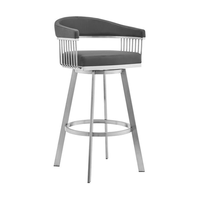 25" Iron Swivel Backless Counter Height Bar Chair - Gray And Silver