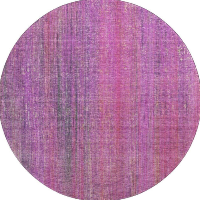 8' Striped Washable Round Rug With UV Protection (648745) - Lilac / Blush